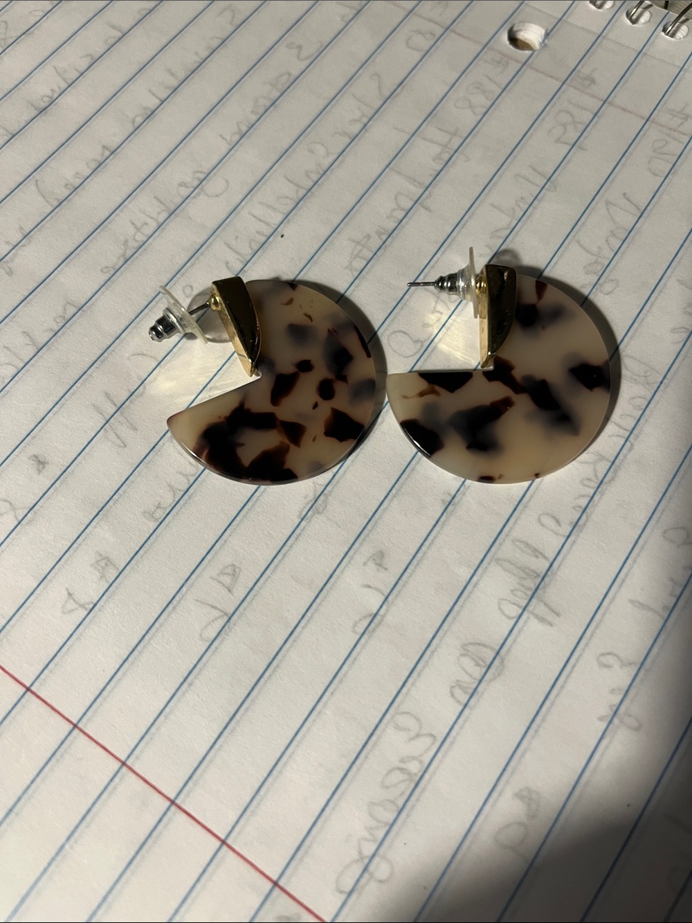Tortoiseshell Lucite Crescent Hoop Earrings with Gold Accent 1544